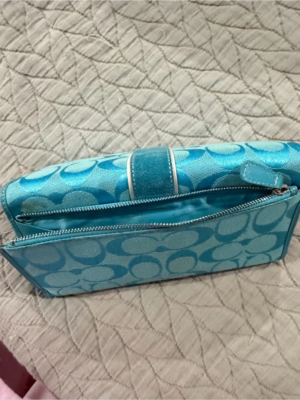 Coach Turquoise Signature Continental Wallet Set Y2K - Picture 3 of 7